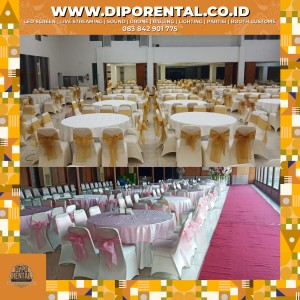 Sewa Meja Round Table isi 8 kursi + Cover