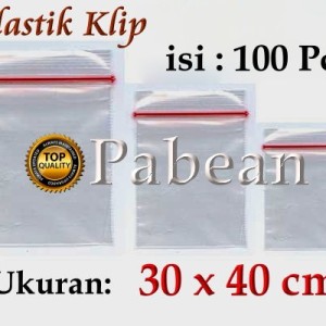 KANTONG PLASTIK KLIP BENING bahan PE, ukuran : 30 X 40 cm, isi 100 pcs