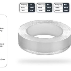 Isolasi Double Tape Clear SORU 3 meter (lebar 2mm)