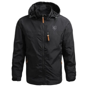 EIGHTEEN MAMIMA - Jaket parasut Pria dan Wanita Bahan Taslan NAVY Unisex Waterproof Topi Lepas Pasang