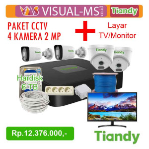 Paket CCTV 4 Kamera + Jasa Pemasangan (2 MP, 6TB HDD + Layar Monitor)