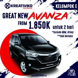 SEWA MOBIL AVANZA/ERTIGA/XENIA KELOMPOK E - 2 HARI