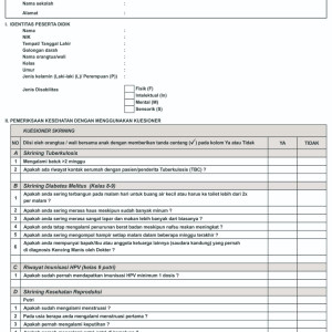 Cetak Form Sekrening Kesehatan Anak Usia Sekolah   (SMP/MTs)