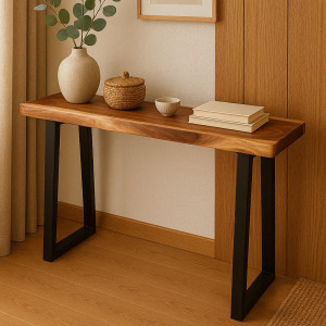 Meja Kayu Trembesi Kombinasi Besi Industrial Mewah