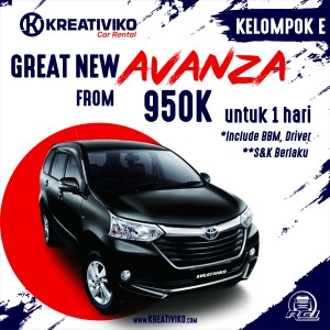 SEWA MOBIL AVANZA/ERTIGA/XENIA KELOMPOK E - 1 HARI
