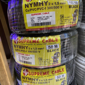 Kabel NYMHY atau NYYHY 2x1.5 mm Hitam Serabut Supreme 50mtr