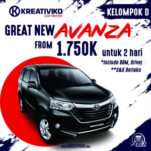 SEWA MOBIL AVANZA/ERTIGA/XENIA KELOMPOK D - 2 HARI