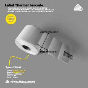Stiker Label thermal barcode wiramuda uk 55 x 30 mm