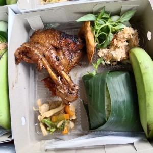 Nasi box lauk ayam bakar/Goreng kampung