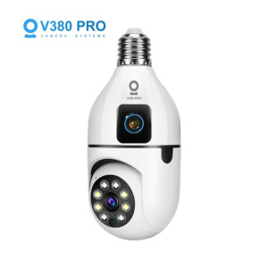 V380 Pro Y02pro Dual Lens Bohlam CCTV Indoor Wifi jarak jauh Kamera 360° PTZ Panoramic Full-color night vision