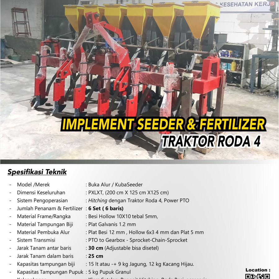 Implement Tanam Biji & Pemupuk Kuba Seeder 6 row