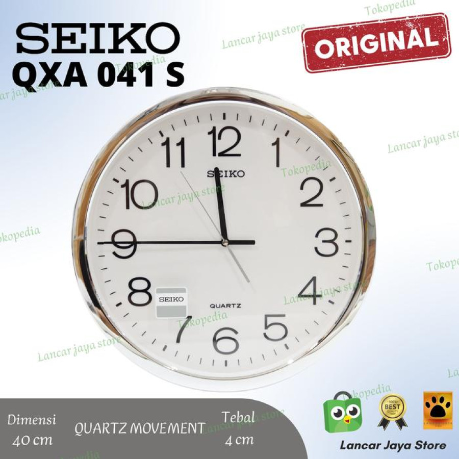 Jam Dinding Seiko original QXA 041S warna crome putih 40 cm - utama