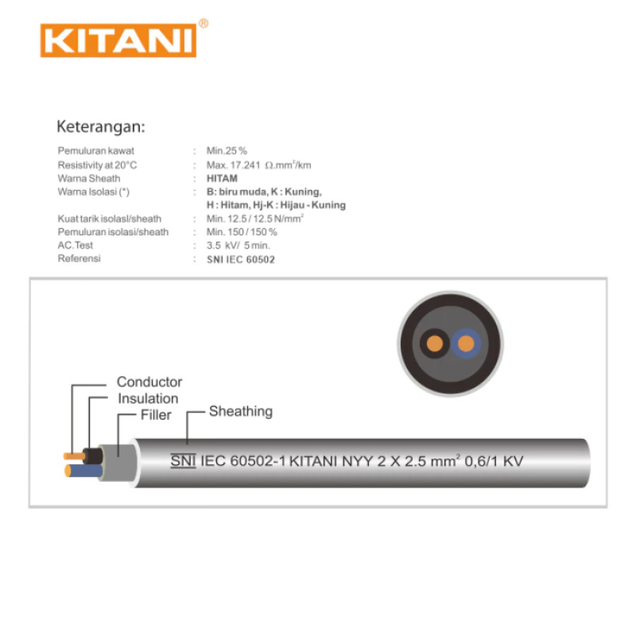 Kabel NYMHY 2X0,75mm 1 Roll (100 Meter) - depan