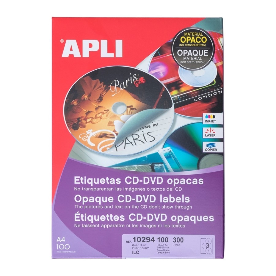 APLI Label Permanent Opaque Mega CD/DVD 300 unit