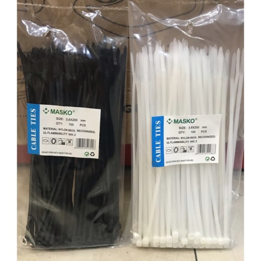 MASKO KABEL TIES 20CM x 3.6mm LEBIH LEBAR / Ties 200 x 3.6mm - Hitam - 200x3.6