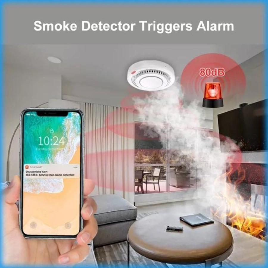 SMOKE DETECTOR PORTABLE ALMO WIFI (TERMASUK PEMASANGAN) - depan
