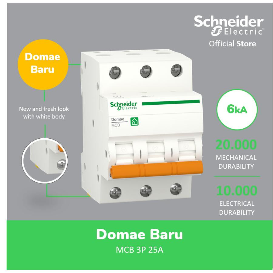 MCB Schneider Electric DOMAE  25A 3P - depan