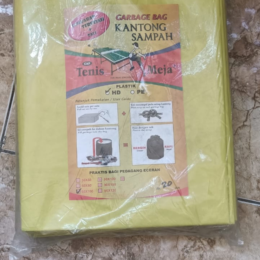 Kantong Plastik Sampah Kuning - Trashbag Tenis Meja - 60 X 100 - depan
