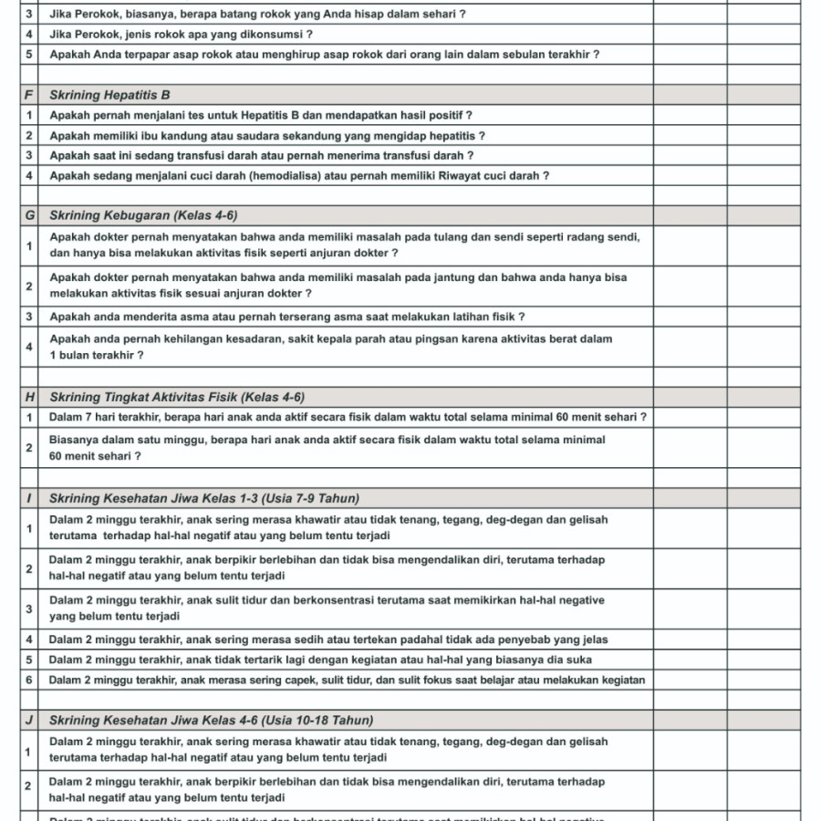 Cetak Form Sekrening Kesehatan Anak Usia Sekolah   (SD/MI) - detail