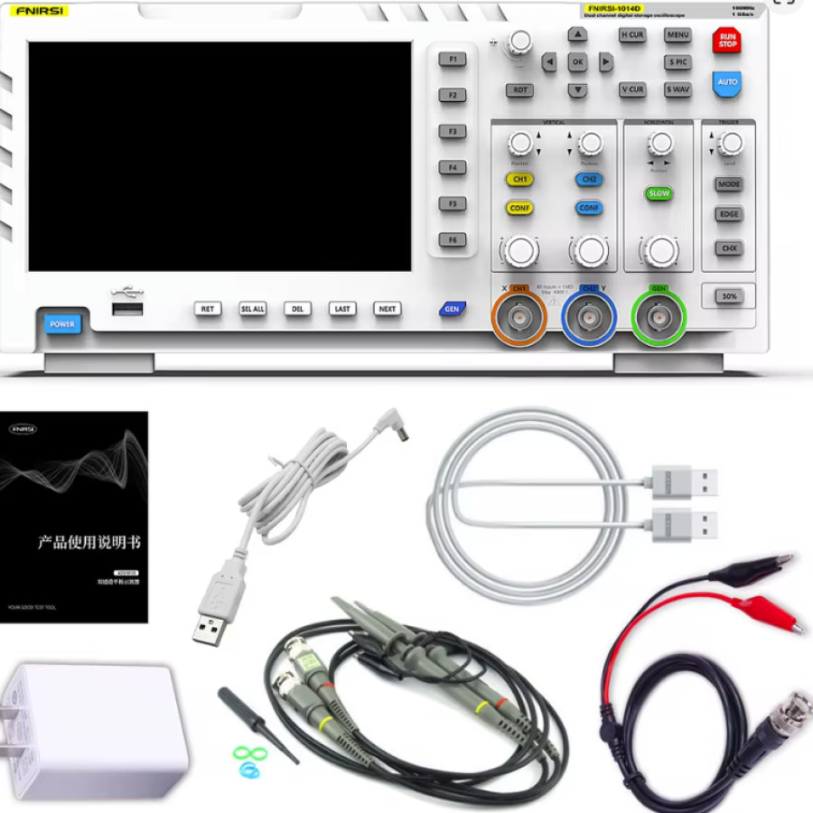 Osciloscope, Tipe FNIRSI-1014D, Bahan ABS, 2 Saluran