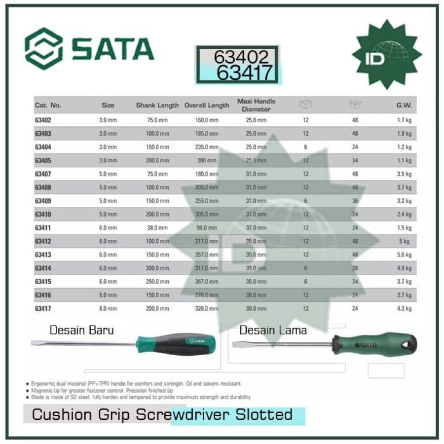 SATA 63413 Obeng Minus 6 x 150 mm - samping