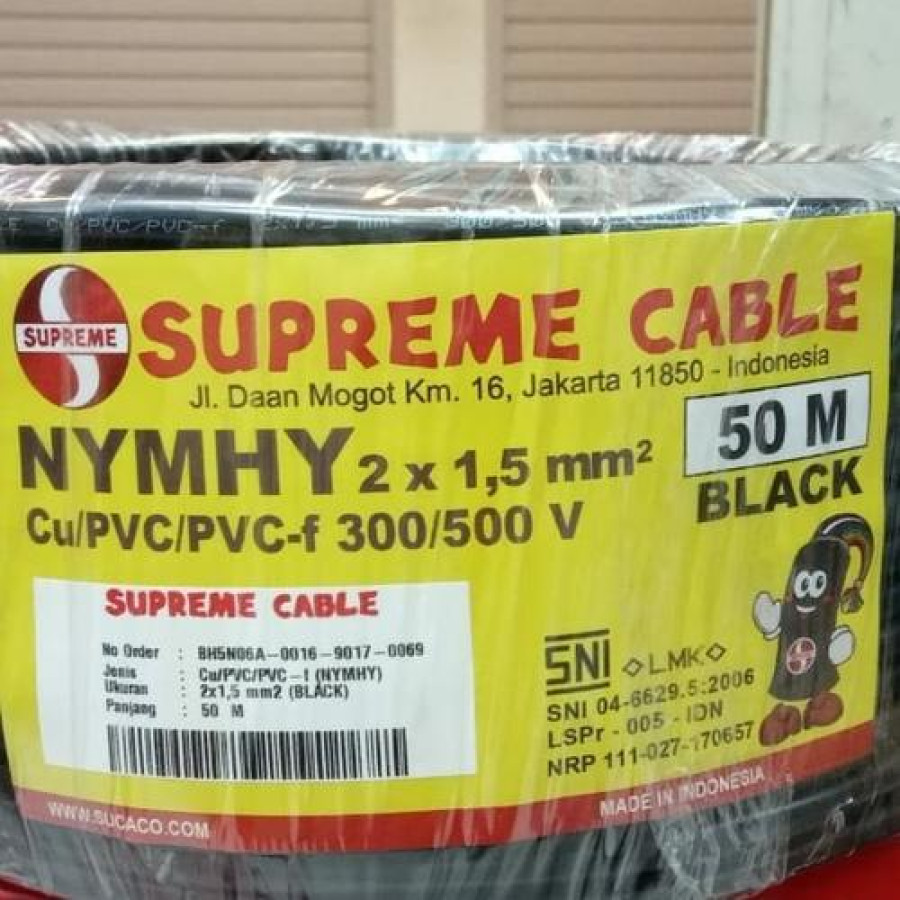 Kabel Listrik NYMHY SUPREME CABLE 2 x 1.5 Mm, Panjang: 50 Meter
