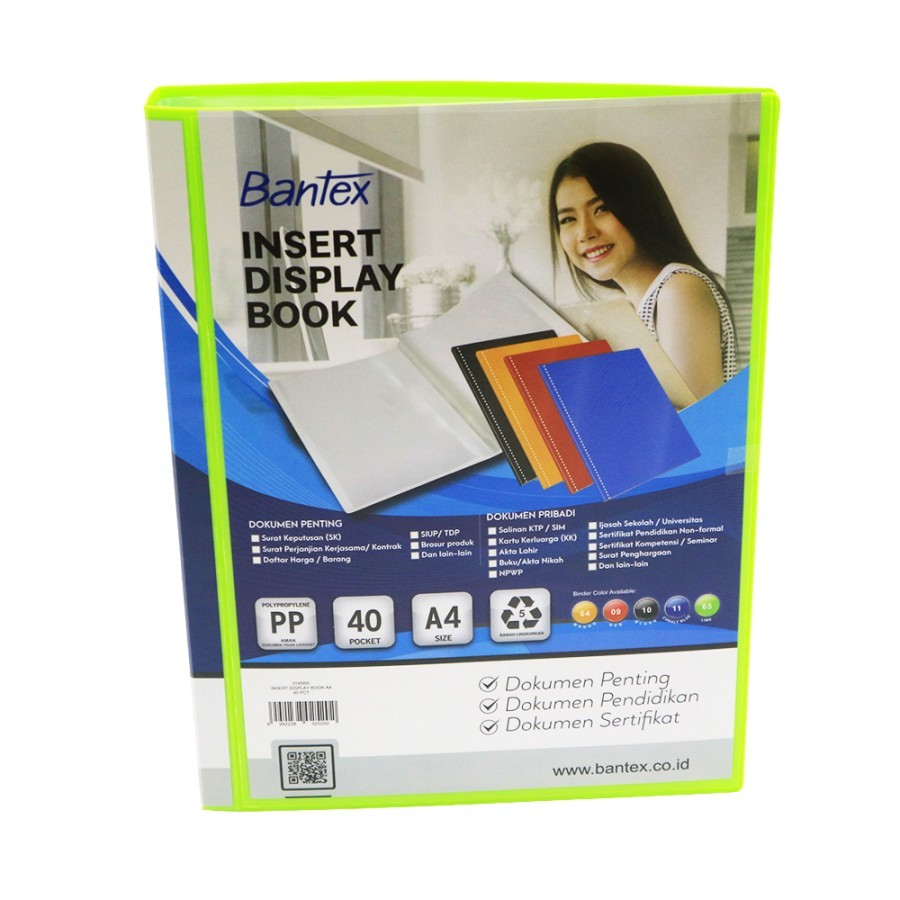 BANTEX Insert Clear Holder / Display Book PP A4 40 pockets - Lime - utama