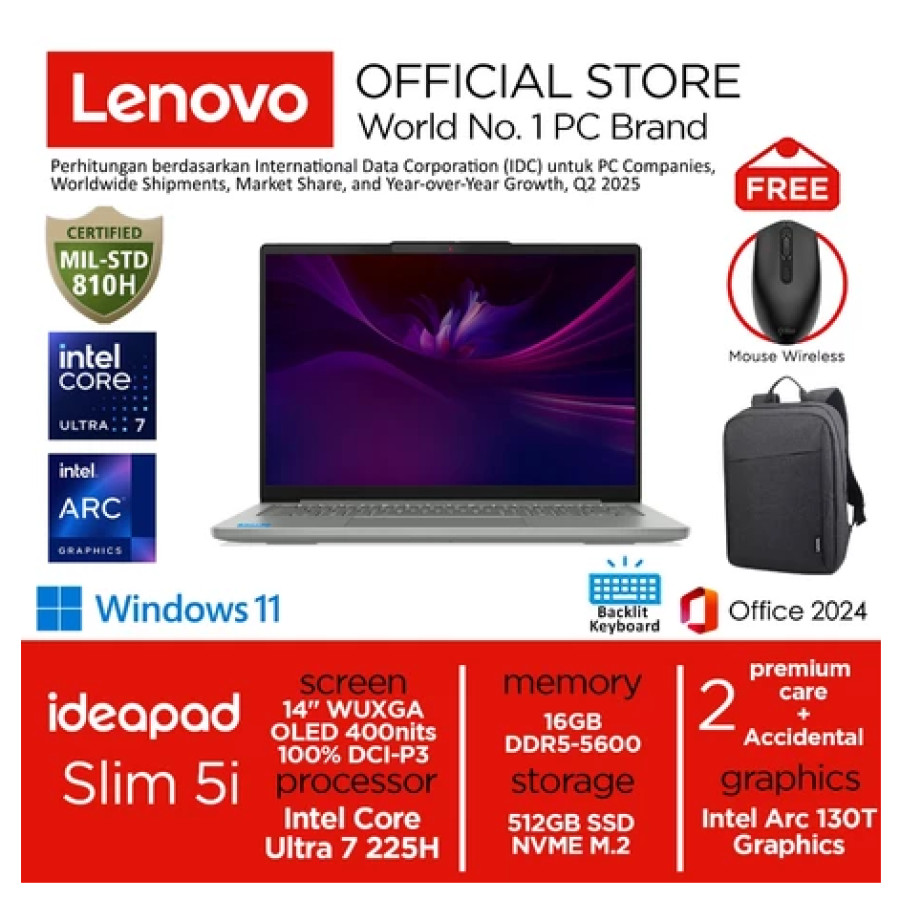 Lenovo Ideapad Slim 5i Ultra 7 255H 512GB SSD 16GB WUXGA OLED 100%sRGB Win11+OHS