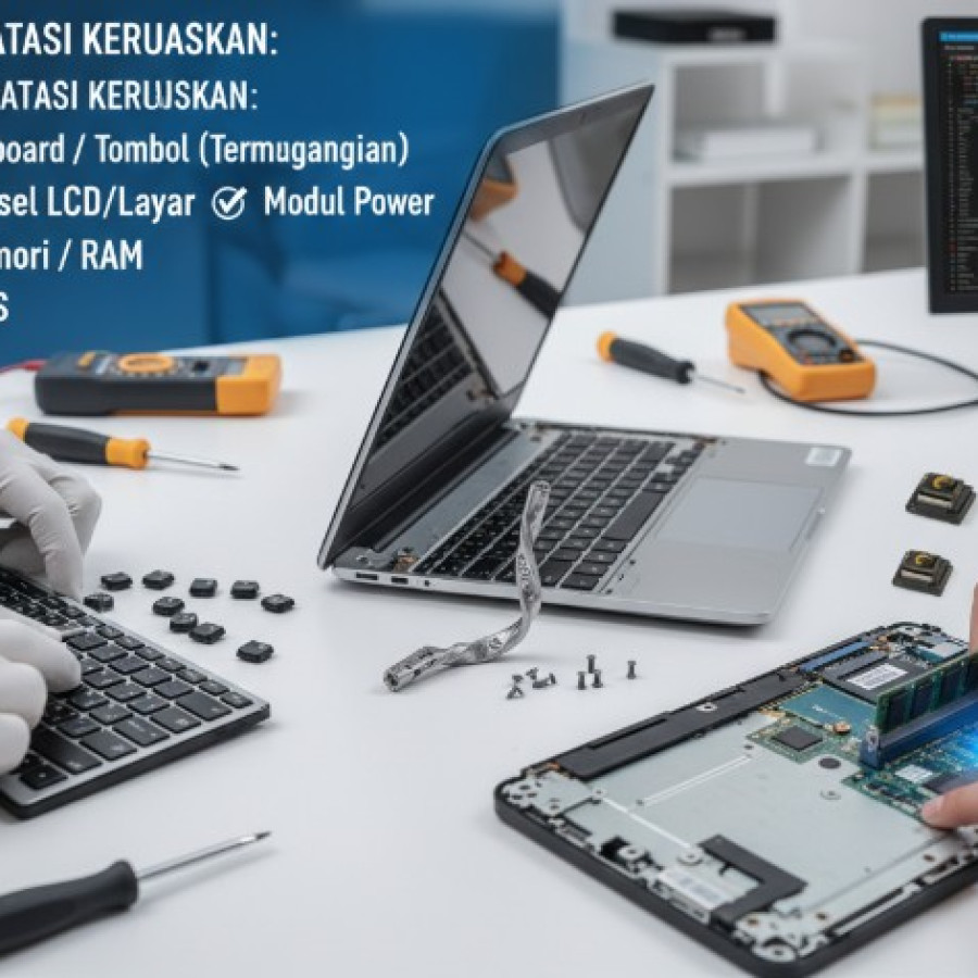 Service Laptop Minor : Modul Power , Engsel, Keyboard, Memory
