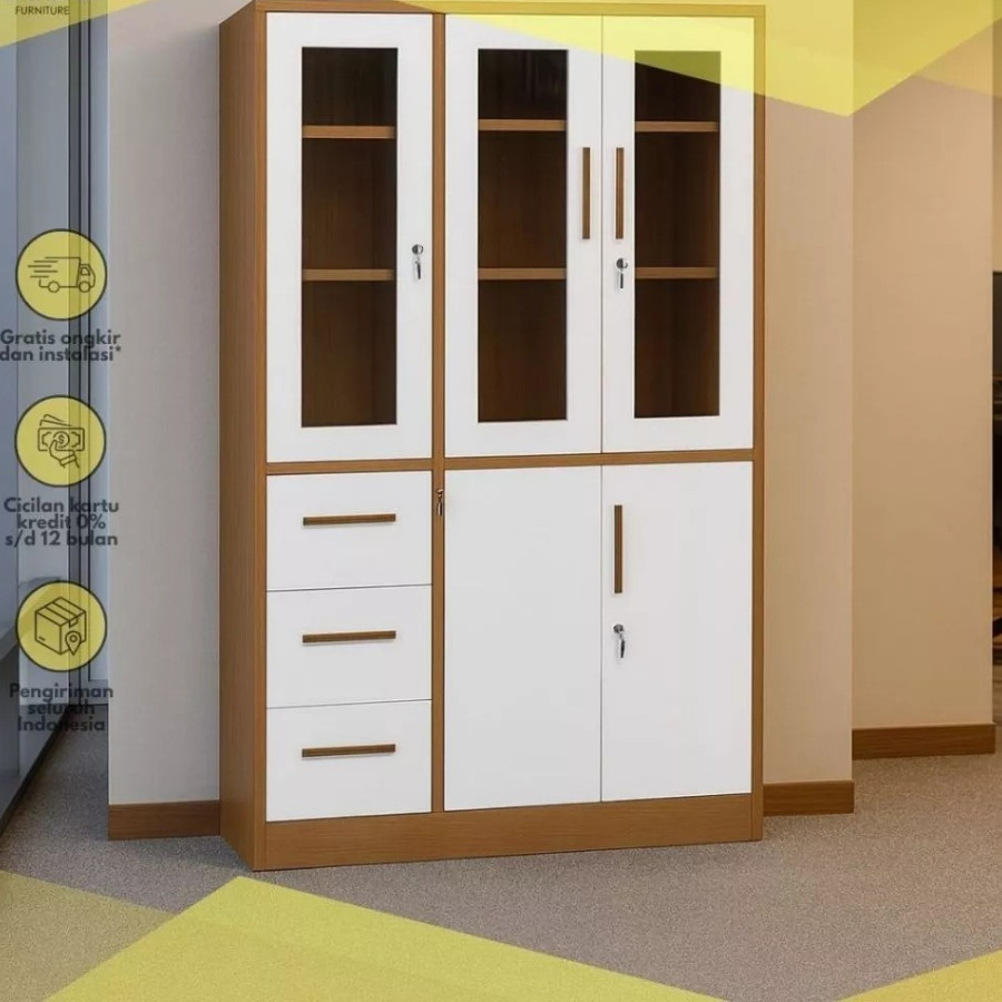 Lemari Arsip  Besi Kaca 3 Pintu