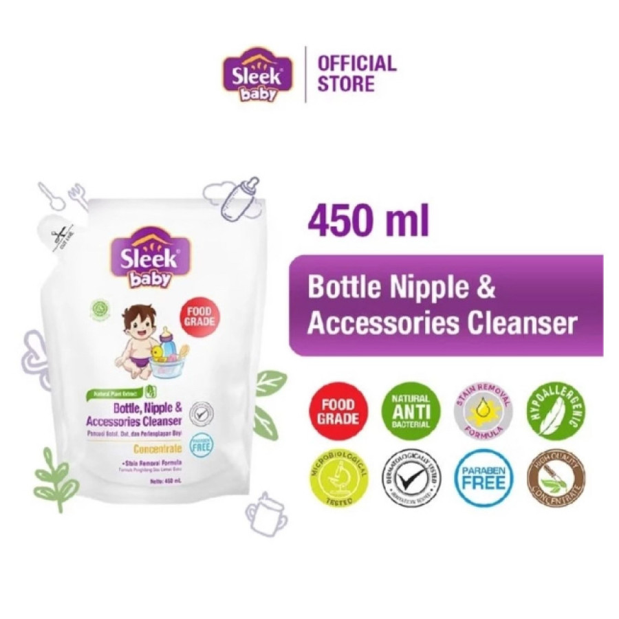 Sleek baby sabun cair pencuci botol & dot 450 ml - depan