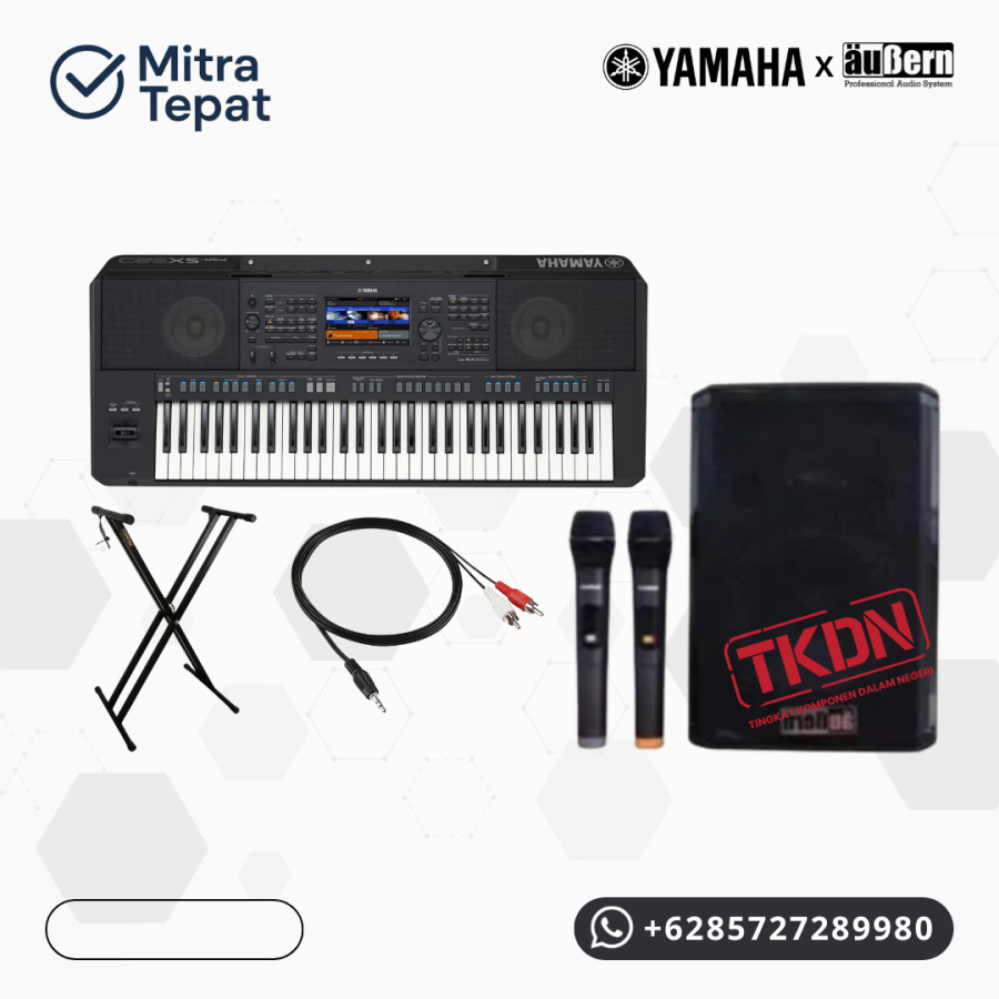 KEYBOARD YAMAHA PSR SX600 INCLUDE STAND + SPEAKER PORTABLE AUBERN GT 8
