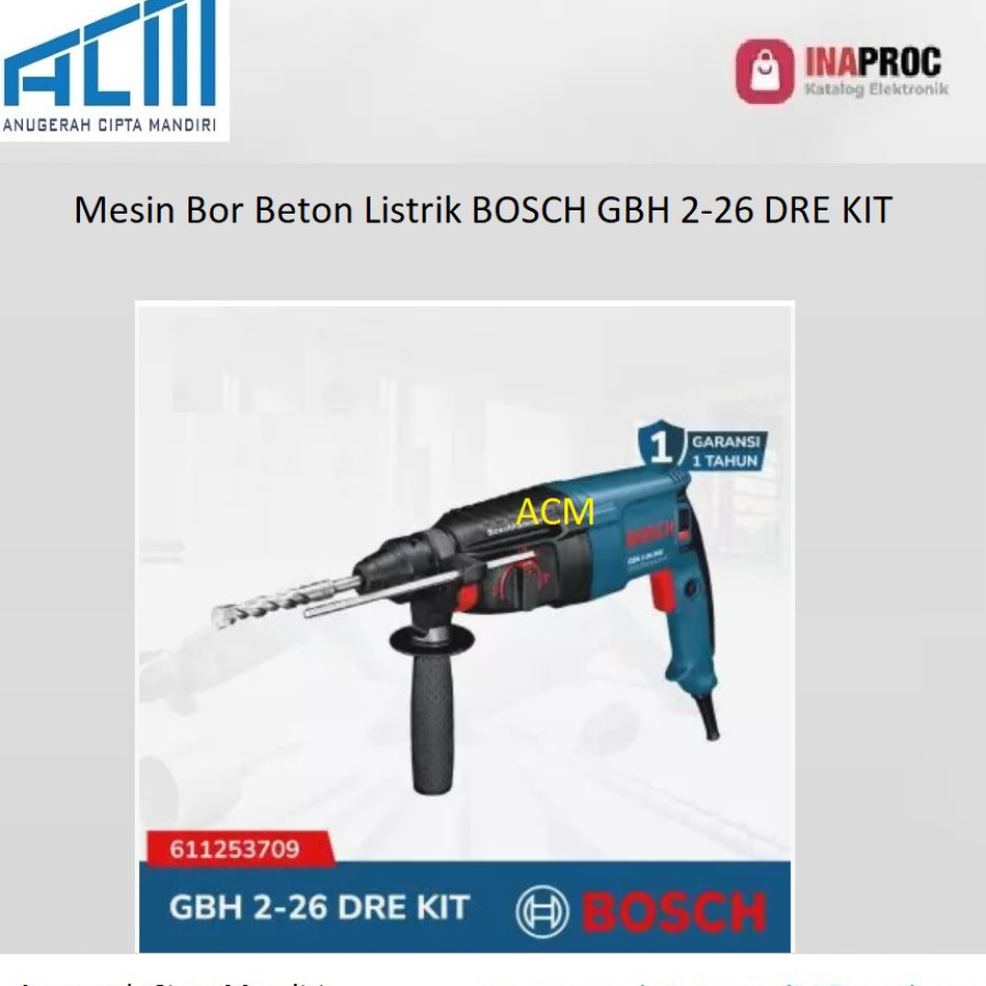 Mesin Bor Beton Listrik BOSCH GBH 2-26 DRE KIT