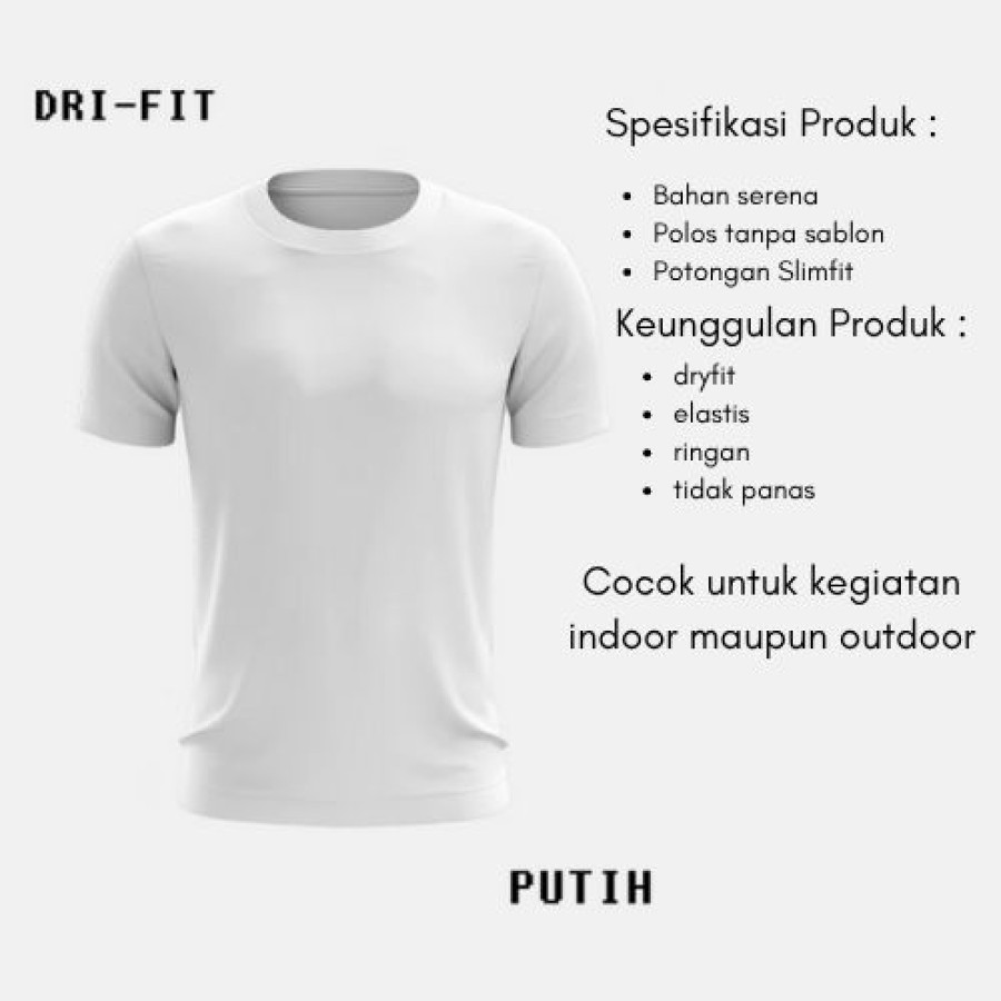 Kaos  Olah Raga Putih Polos Bahan Jersey Dryfit Serena