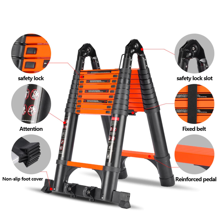 Tangga Teleskopik (2.5+2.5) 5M Aluminium Double Telescopic Ladder Merk MLHY - utama
