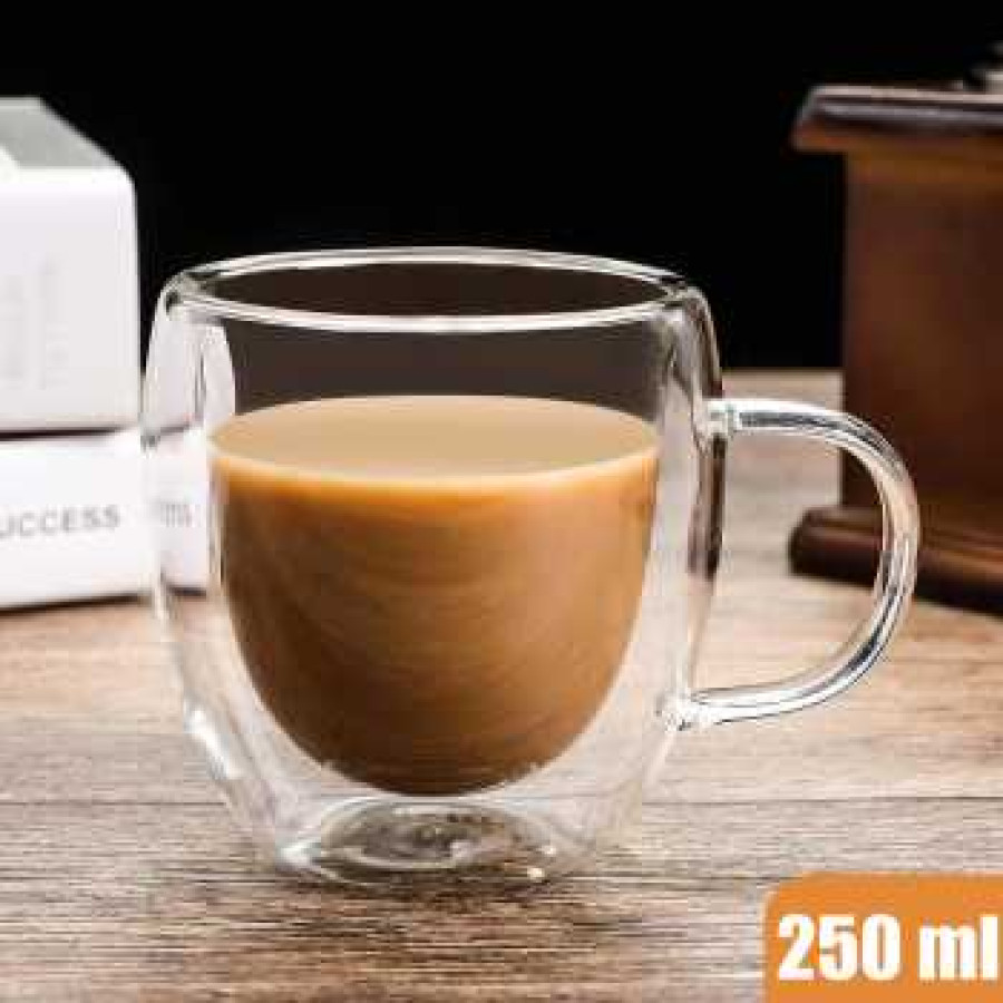 Cangkir Kopi Kaca Tahan Panas Double Wall Aesthetic Cup 250ml - RI250 - Transparent - utama