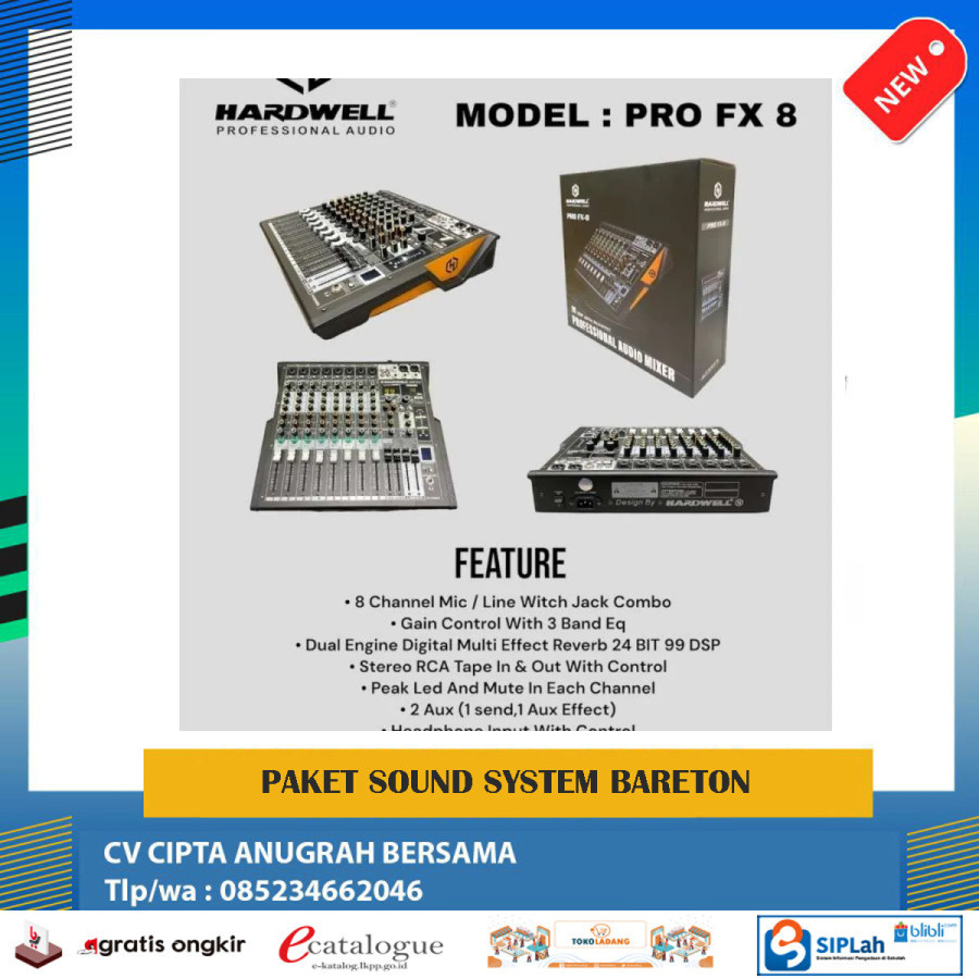 Paket Sound System  Bareton max15H ,Stand ,mixer ,mic werelles - detail