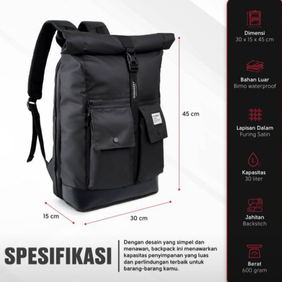 Tas Punggung Laptop Backpack Travelling Pria Waterproof - depan
