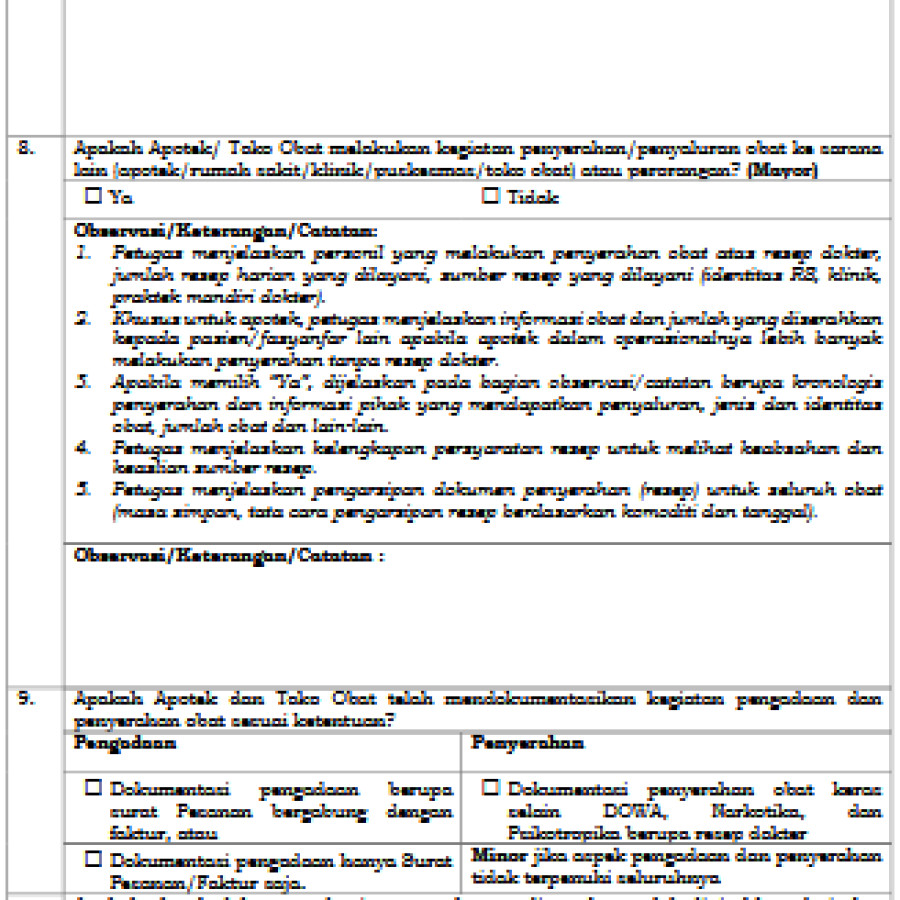 Form Pemeriksaan Apotek dan Toko Obat GAU - detail