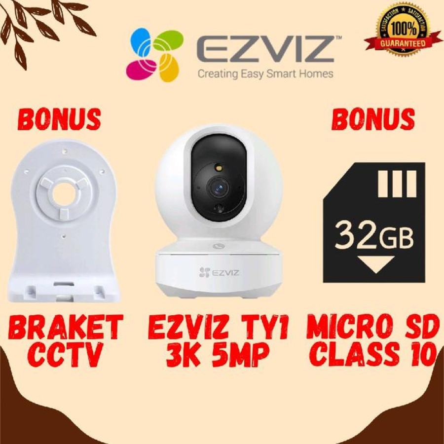 CCTV SMART HOME EZVIZ TY1 3K 5MP + PENYIMPANAN MICROSD 32GB