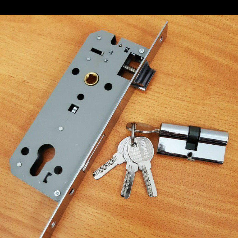 HANDLE PINTU STAINLESS STEEL + KUNCI - depan
