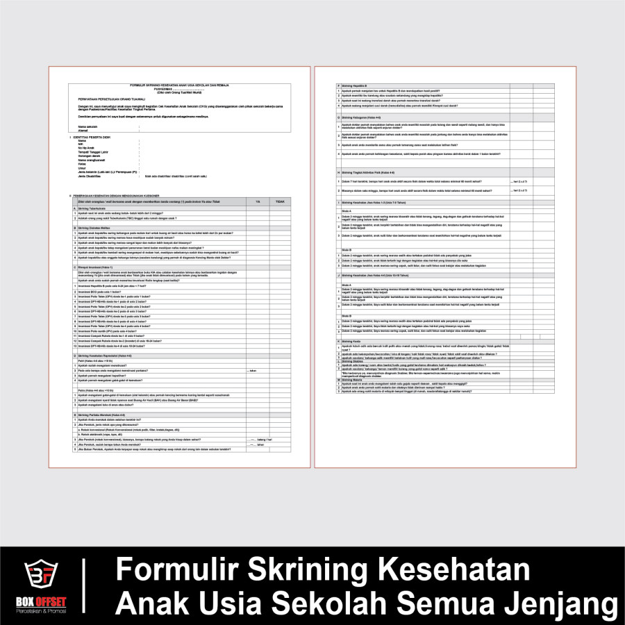 Formulir Skrining Kesehatan Anak Usia Sekolah