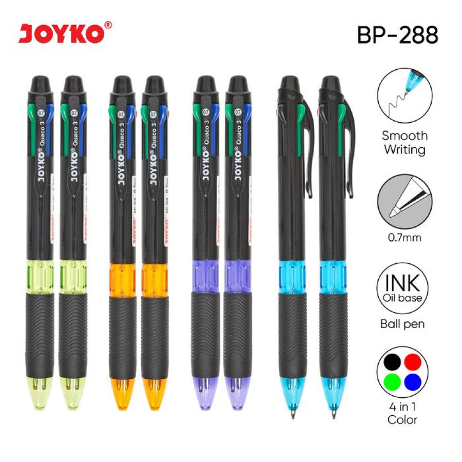 Pulpen Joyko BP-288 Quaco 3 0.7 mm 4 Warna - utama