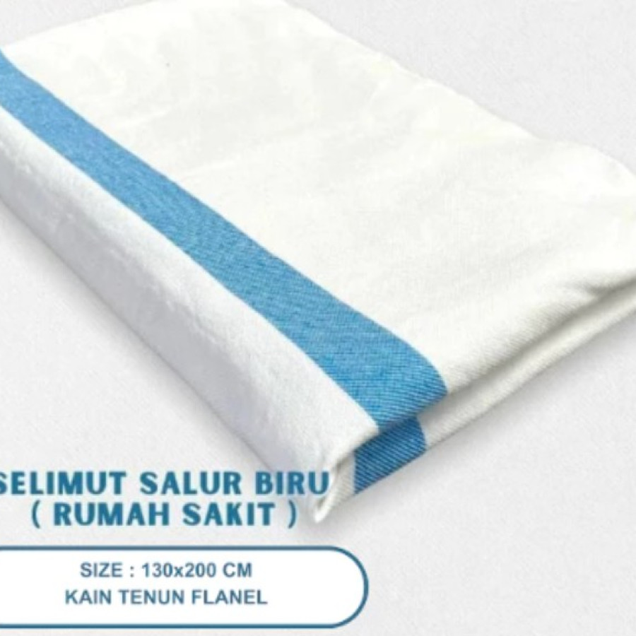 Selimut Kain Tenun Flanel Putih Garis Biru Rumah Sakit