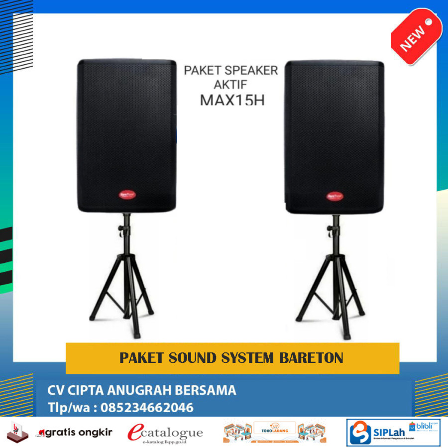 Paket Sound System  Bareton max15H ,Stand ,mixer ,mic werelles - utama