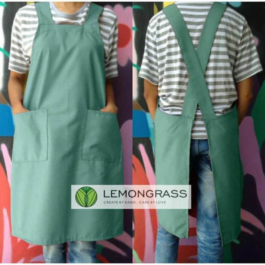 Celemek Japanese Pinafore Apron Green - depan