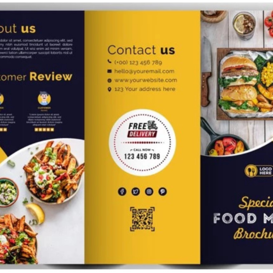 CETAK LEAFLET CUSTOM DESAIN / BROSUR 3 LIPAT A4  Bahan Art Paper 150gr - depan