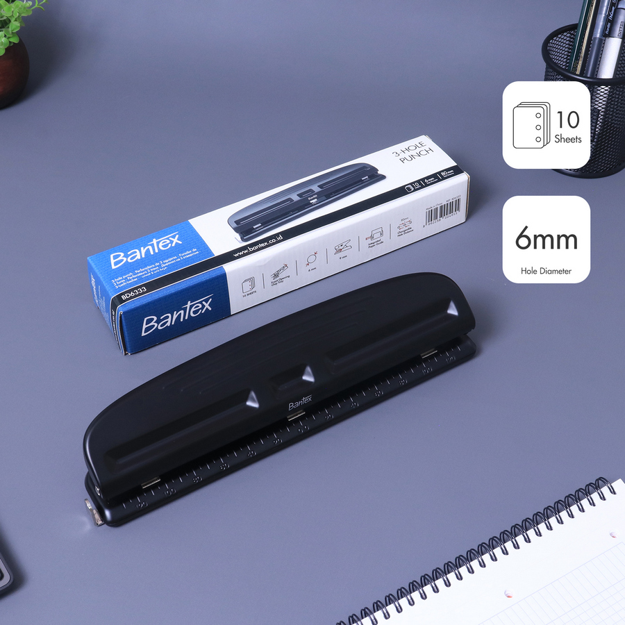 Pembolong kertas (Pervorator) Bantex 3 Hole Punch / Hole diameter Diameter : 6 mm - utama