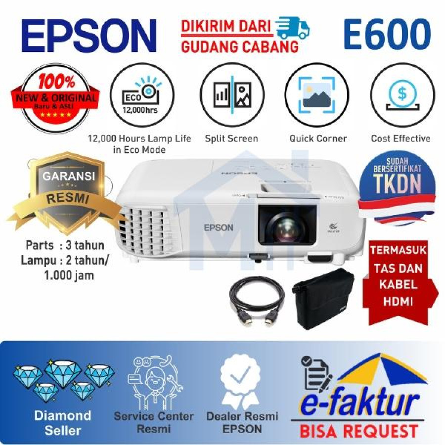 Proyektor Epson EB-E600 3300 Lumens XGA (1024 x 768) TKDN - utama
