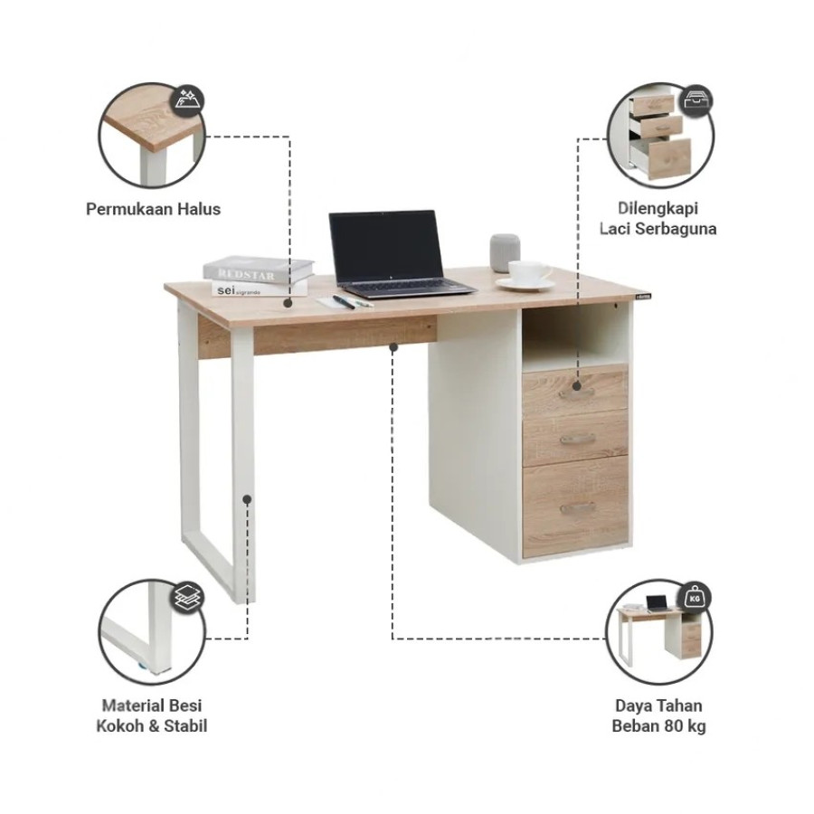 HALLEY OFFICE TABLE 3 DRAWER OAK - detail